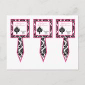 3 Cup Cake Picks Hot Pink Black Damask Uitnodiging Briefkaart (Voorkant)