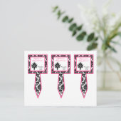 3 Cup Cake Picks Hot Pink Black Damask Uitnodiging Briefkaart (Staand voorkant)