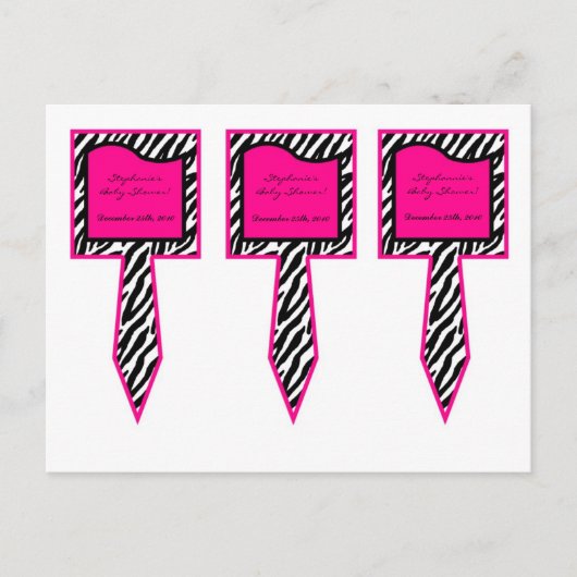3 Cup Cake Picks Hot Pink Zebra Print Uitnodiging Briefkaart (Voorkant)