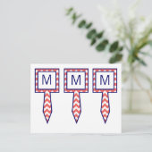 3 Cup Cake Picks Koraal Marine Blauw Chevron Naam Briefkaart (Staand voorkant)