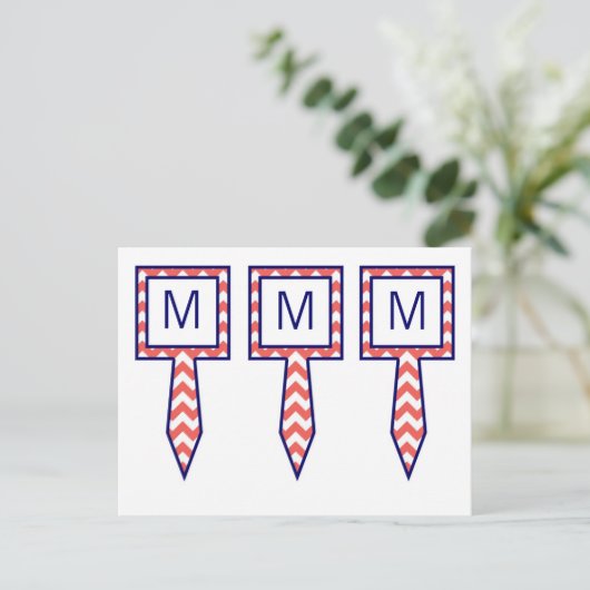 3 Cup Cake Picks Koraal Marine Blauw Chevron Naam  Briefkaart (Staand voorkant)