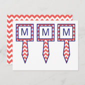 3 Cup Cake Picks Koraal Marine Blauw Chevron Naam Briefkaart (Voorkant / Achterkant)