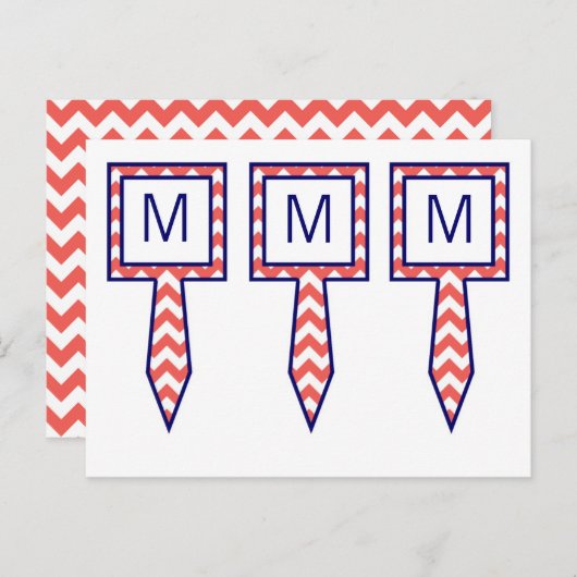 3 Cup Cake Picks Koraal Marine Blauw Chevron Naam Briefkaart (Voorkant / Achterkant)
