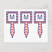 3 Cup Cake Picks Koraal Marine Blauw Chevron Naam  Briefkaart (Voorkant)