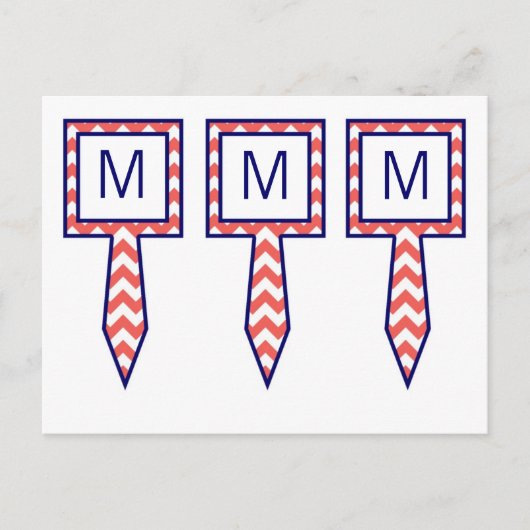 3 Cup Cake Picks Koraal Marine Blauw Chevron Naam Briefkaart (Voorkant)