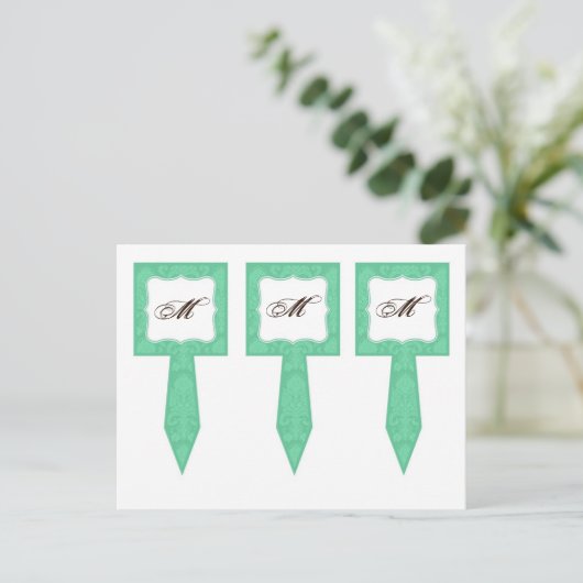 3 Cup Cake Picks Mint Gree White Damask Lace Print Briefkaart (Staand voorkant)