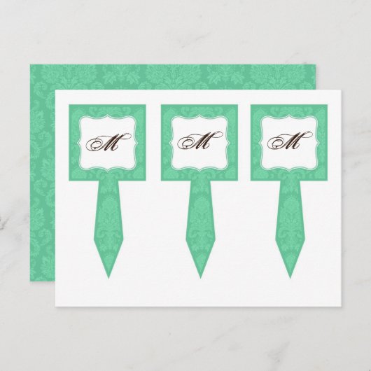3 Cup Cake Picks Mint Gree White Damask Lace Print Briefkaart (Voorkant / Achterkant)
