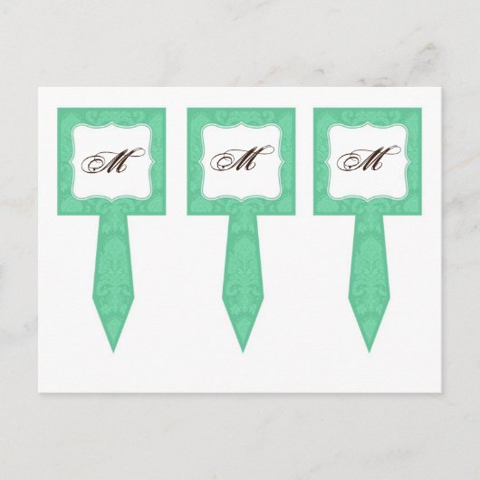 3 Cup Cake Picks Mint Gree White Damask Lace Print Briefkaart (Voorkant)