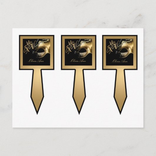 3 Cup Cake Picks Mis XV Gold Black Party Uitnodiging Briefkaart (Voorkant)