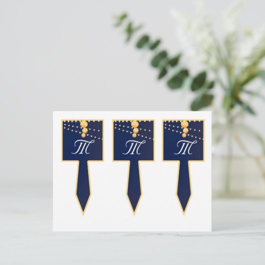 3 Cup Cake Picks Papieren Lantaarns op Blauw Chine Briefkaart (Staand voorkant)