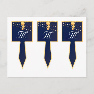 3 Cup Cake Picks Papieren Lantaarns op Blauw Chine Briefkaart