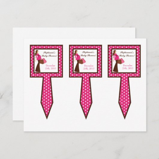 3 Cup Cake Picks Pink Mod Mom Polka Dots Uitnodiging Briefkaart (Voorkant / Achterkant)