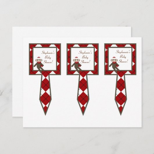3 Cup Cake Picks Red Sock Monkey Argyle Uitnodiging Briefkaart (Voorkant / Achterkant)