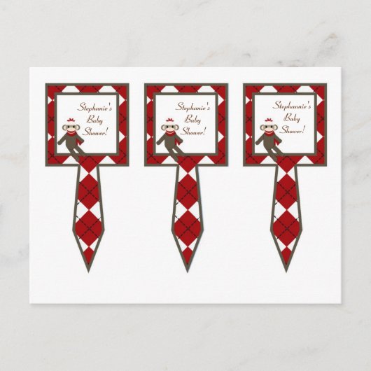 3 Cup Cake Picks Red Sock Monkey Argyle Uitnodiging Briefkaart (Voorkant)