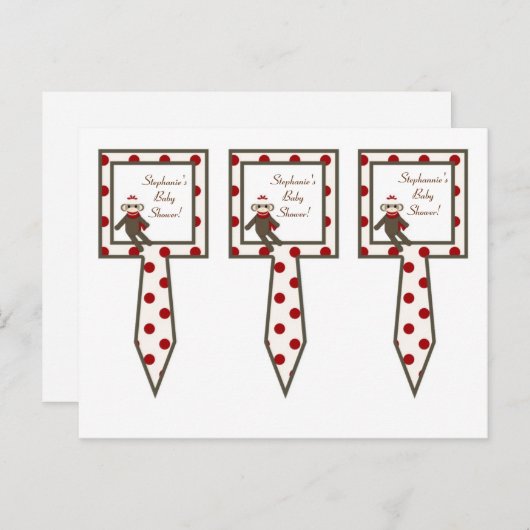 3 Cup Cake Picks Red Sock Monkey Uitnodiging Briefkaart (Voorkant / Achterkant)
