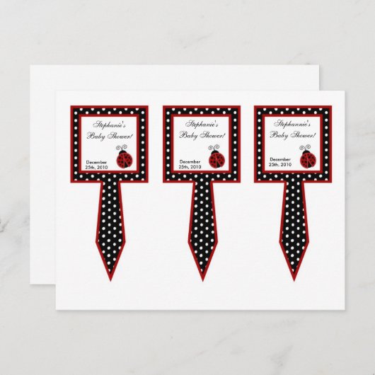 3 Cup Cake Picks Rode lieveheersbeestje Uitnodiging Briefkaart (Voorkant / Achterkant)