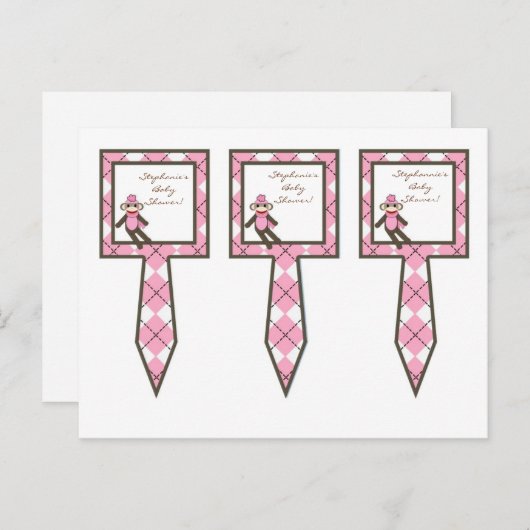 3 Cup Cake Picks Roze Argyle Sock Aap Uitnodiging Briefkaart (Voorkant / Achterkant)