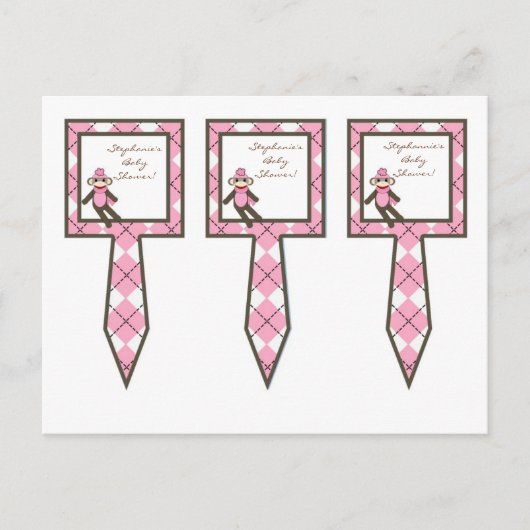 3 Cup Cake Picks Roze Argyle Sock Aap Uitnodiging Briefkaart (Voorkant)