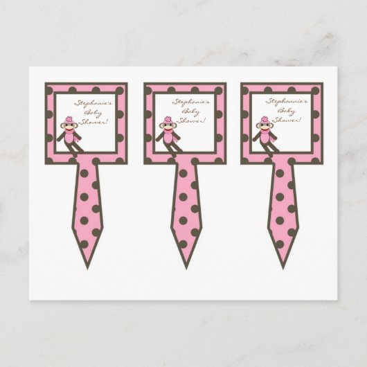 3 Cup Cake Picks Roze Sock Aap Uitnodiging Briefkaart (Voorkant)