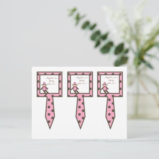 3 Cup Cake Picks Roze Sock Aap Uitnodiging Briefkaart (Staand voorkant)