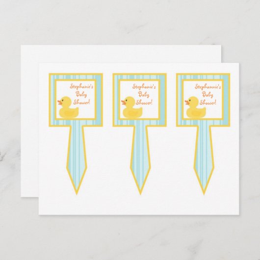 3 Cup Cake Picks Rubber Ducky Bubbles Uitnodiging Briefkaart (Voorkant / Achterkant)