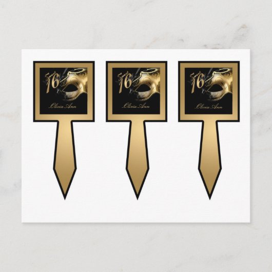 3 Cup Cake Picks Sweet 16 Gold Black Party Uitnodiging Briefkaart (Voorkant)