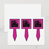 3 Cup Cake Picks Sweet 16 Hot Pink Black Party Uitnodiging Briefkaart (Voorkant / Achterkant)