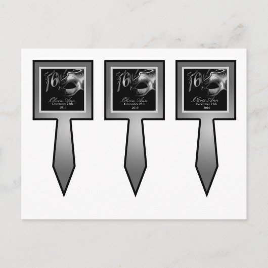 3 Cup Cake Picks Sweet 16 Zilver Zwart Party Uitnodiging Briefkaart (Voorkant)