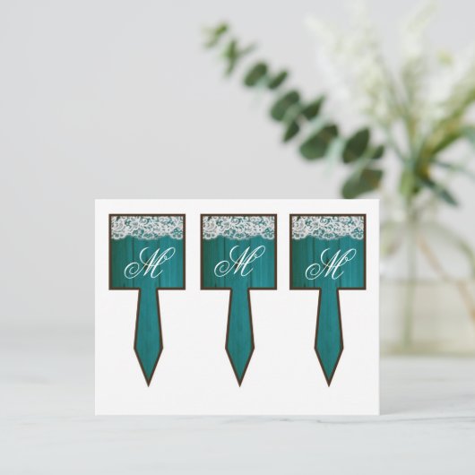 3 Cup Cake Picks Verspreid Blauwgroen houten kant Briefkaart (Staand voorkant)