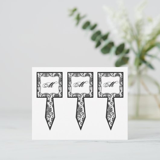 3 Cup Cake Picks Zwart Wit Damask Lace Print Pat Briefkaart (Staand voorkant)