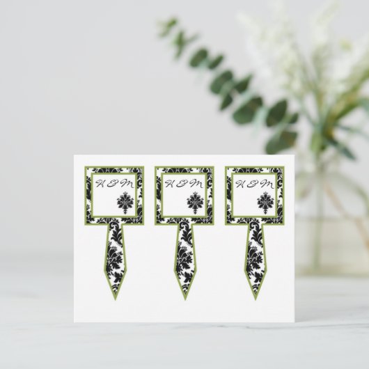 3-Cup Cakker Picks Black Green Damask Lace Print Briefkaart (Staand voorkant)