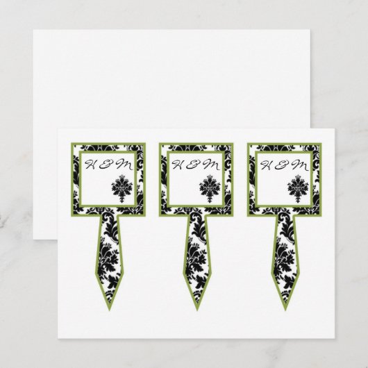 3-Cup Cakker Picks Black Green Damask Lace Print Briefkaart (Voorkant / Achterkant)