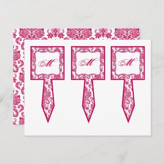 3-Cup Cakker Picks Fusia White Damask Lace Print P Briefkaart (Voorkant / Achterkant)