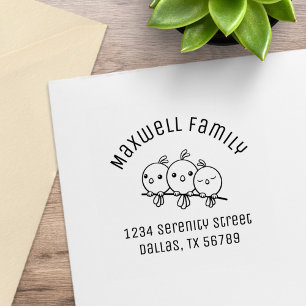 3 Cute Cartoon Birds Ards Address Rubberstempel