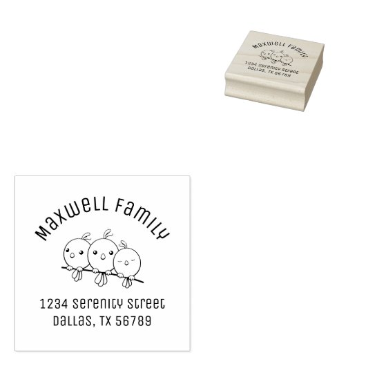 3 Cute Cartoon Birds Ards Address Rubberstempel (Gestempeld)
