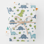 3 Cute Dino Pattern Kids Birthday Inpakpapier Vel (In situ)