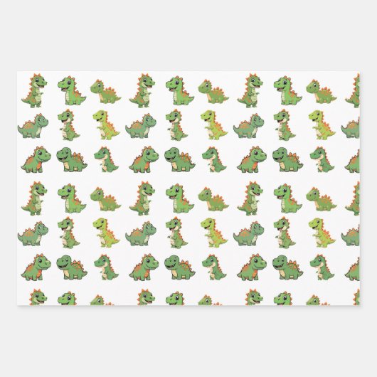 3 Cute Dinosaur Pattern Birthday Wrapping Paper Se (Voorkant 3)
