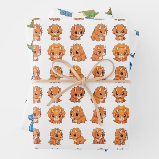 3 Cute Dinosaur Pattern Birthday Wrapping Paper Se (In situ)