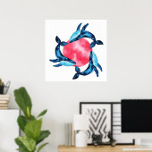 3 Cute galaxy waterverf walvissen met roze bubbel Poster (Thuiskantoor)