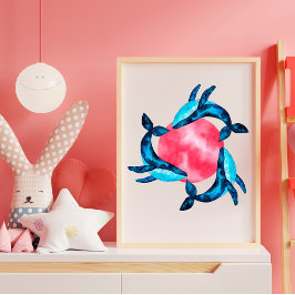 3 Cute galaxy waterverf walvissen met roze bubbel Poster