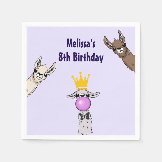 3 Cute Llama Faces Cartoon Birthday Servet (Voorkant)
