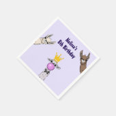 3 Cute Llama Faces Cartoon Birthday Servet (Hoek)