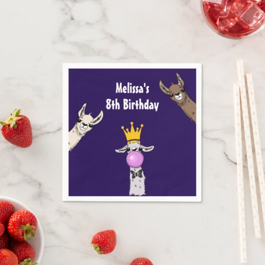 3 Cute Llama Faces Cartoon Birthday Servet (Insitu)