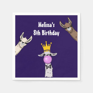 3 Cute Llama Faces Cartoon Birthday Servet