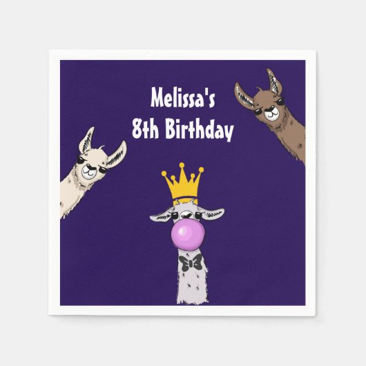 3 Cute Llama Faces Cartoon Birthday Servet (Voorkant)