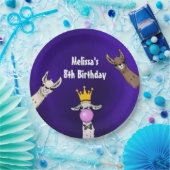 3 Cute Llama Faces Cartoon Illustration Birthday Papieren Bordje (Feest)