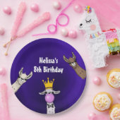 3 Cute Llama Faces Cartoon Illustration Birthday Papieren Bordje (Feest)