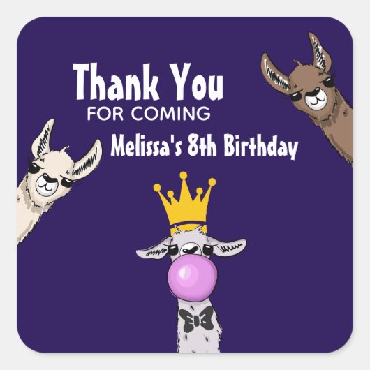 3 Cute Llama Faces Cartoon Illustration Birthday Vierkante Sticker (Voorkant)