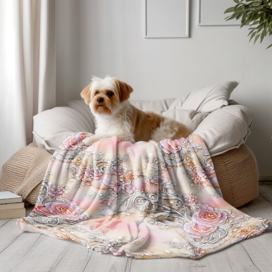 3-D bedazzled zilver en roze rozen Patroon Fleece Deken