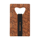 3-D bruin bewerkt bloemenleer patroon Creditkaart Flessenopener (Achterkant)